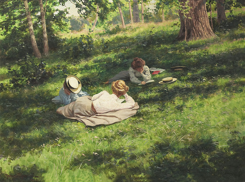"Three reading women in a summer landscape (Tre läsande kvinnor i sommarlandskap)", Johan Krouthén (1858–1932)
