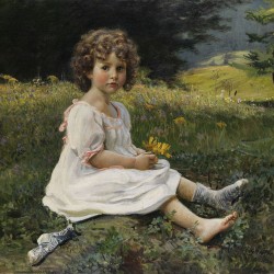 "Mädchen auf einer Blumenwiese" von Gottfried Hofer (1858–1932)