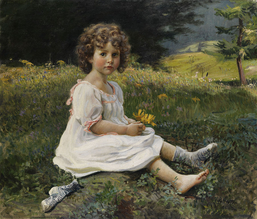 "Mädchen auf einer Blumenwiese" von Gottfried Hofer (1858–1932)