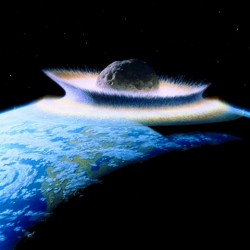 Darstellung eines Einschlags eines Asteroiden mit 1000 km Durchmesser auf die Erde (NASA)